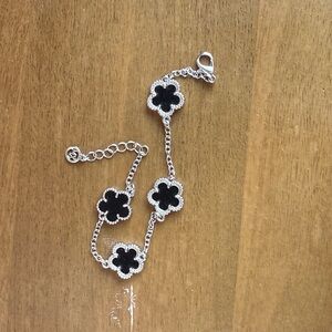 Elegant Black and Silver Flower Bracelet
